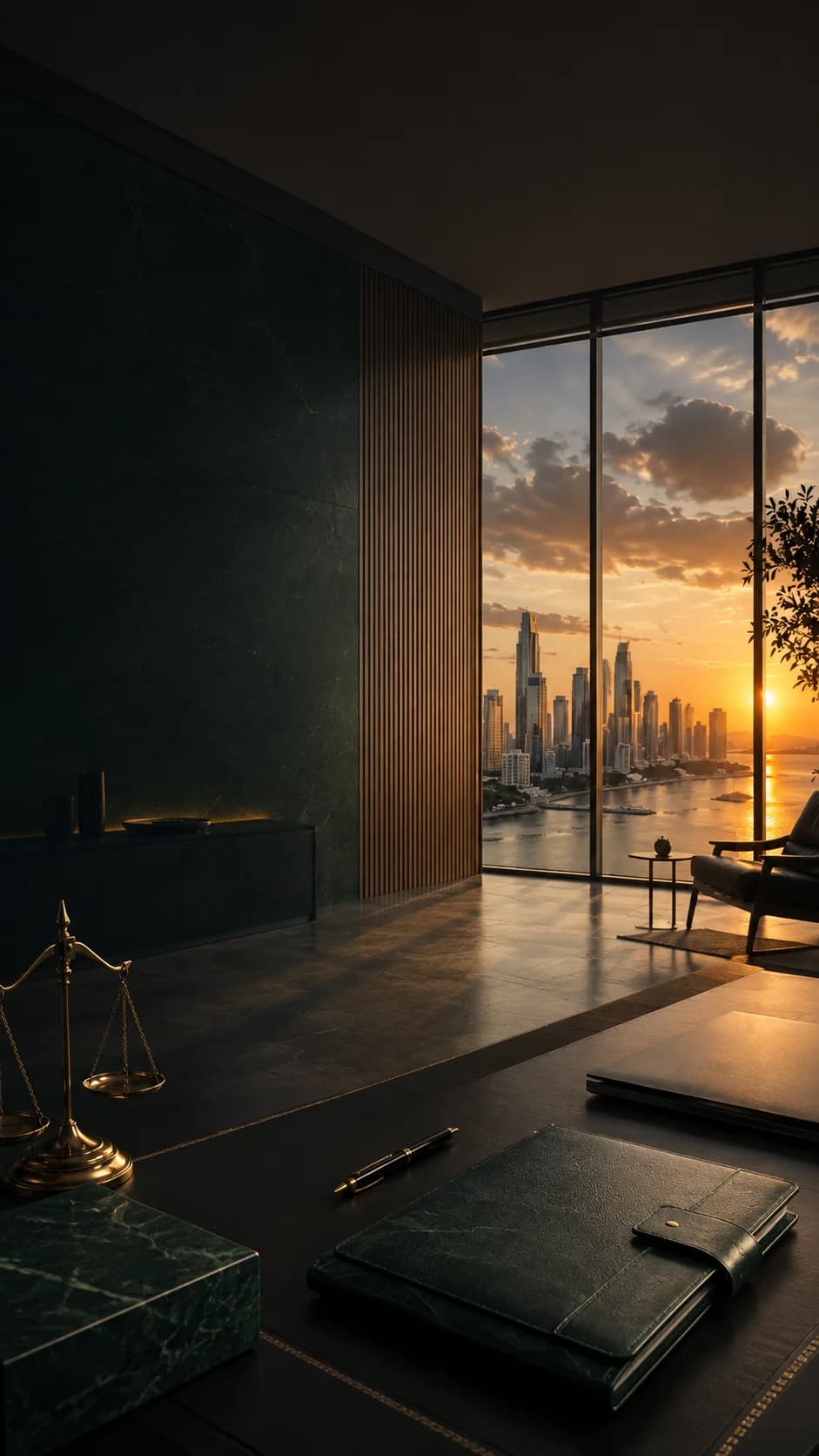 Vista vertical de Ciudad de Panamá al atardecer